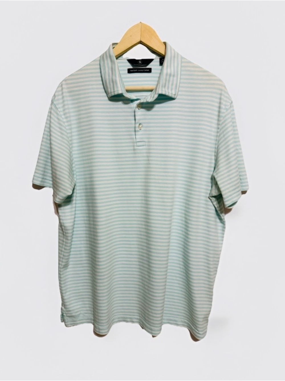 Hart Schaffner Marx HartSoft Luxury Cotton green & white striped polo shirt